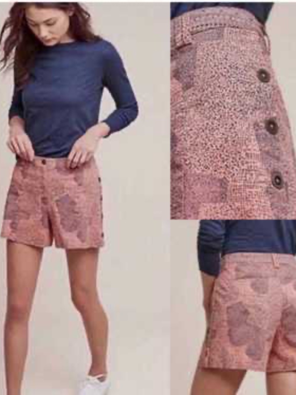 Anthropologie Cartonnier Island Hopper High Rise Shorts in Coral Pink Print Sz 4